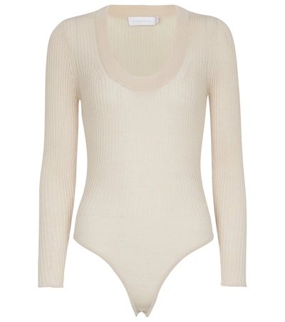 Shop Jonathan Simkhai Loretta Ribbed-knit Bodysuit In White