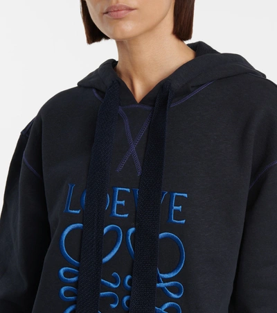 Shop Loewe Anagram Cotton Hoodie In Blue