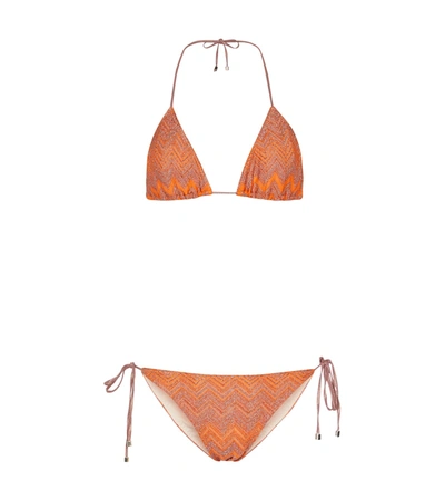 Shop Missoni Metallic Zig-zag Bikini In Orange