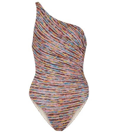Shop Missoni One-shoulder Striped Swimsuit In Multicoloured