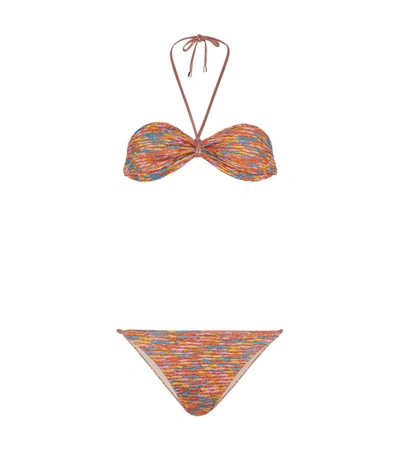 Shop Missoni Metallic Striped Bikini In Multicoloured