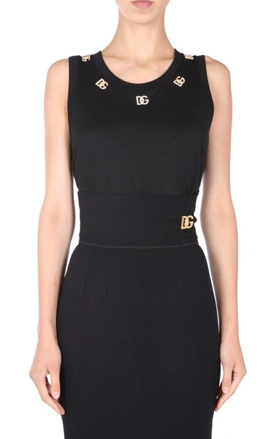 Shop Dolce & Gabbana Logo Plaque Crewneck Jersey Top In Black