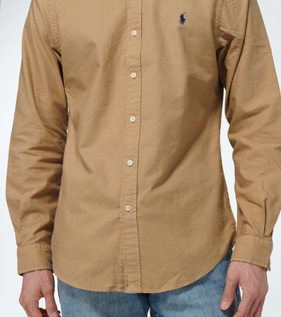 Shop Polo Ralph Lauren Long-sleeved Cotton Oxford Shirt In Beige