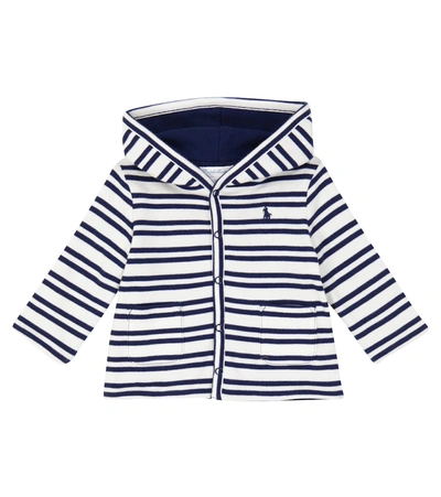 Shop Polo Ralph Lauren Baby Striped Cotton Hoodie In Blue