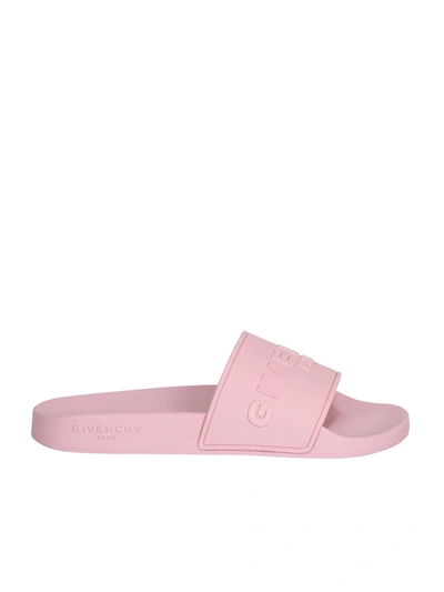 Shop Givenchy Paris Logo Embossed Slides In Pink