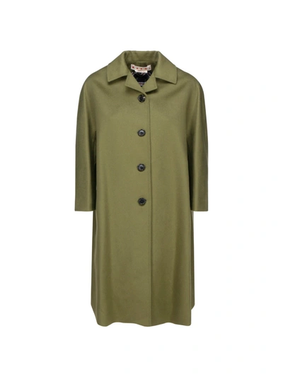 Shop Marni Ruched Detail Buttoned Coat In Green