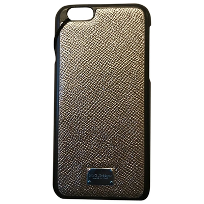 Pre-owned Dolce & Gabbana Leather Iphone Case In Silver