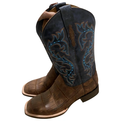 Pre-owned Lucchese Crocodile Boots In Brown