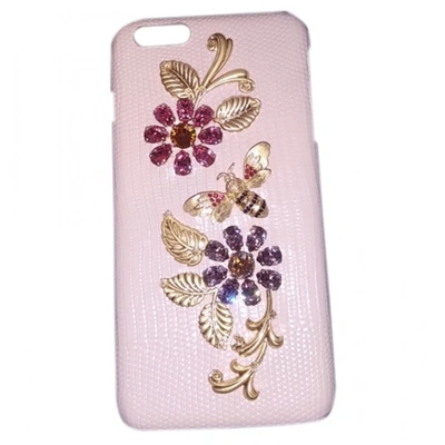 Pre-owned Dolce & Gabbana Leather Iphone Case In Pink