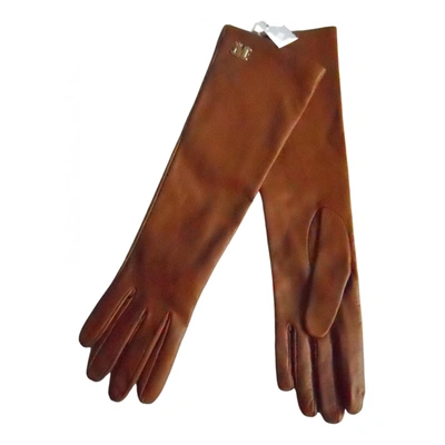 Pre-owned Max Mara Atelier Leather Long Gloves In Brown