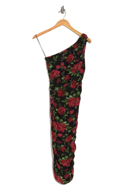 Love By Design One-shoulder Body-con Midi Dress In Carnation Floral