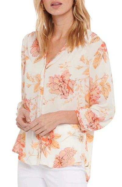 Shop Nydj High/low Crepe Blouse In Floral Avenue