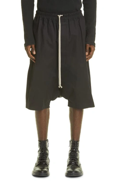 Shop Rick Owens Pods Stretch Cotton Drop Crotch Shorts In Black