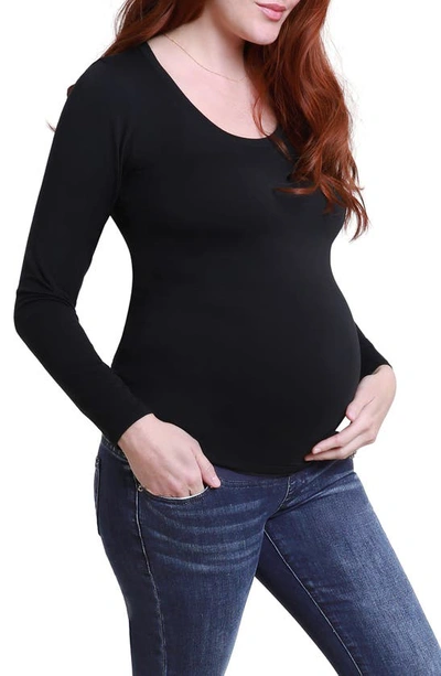 Shop Ingrid & Isabelr Maternity Long Sleeve Scoop Neck T-shirt In Black