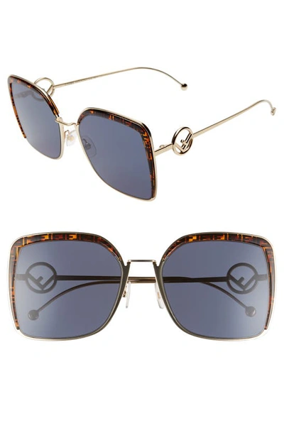 Shop Fendi 58mm Square Sunglasses In Gold/ Pattern/ Blue