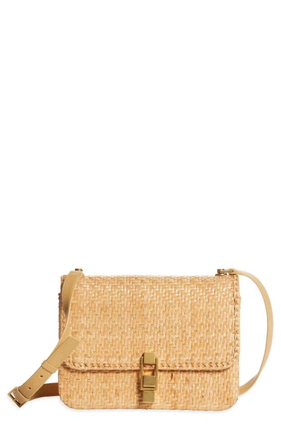 Shop Saint Laurent Ysl Croc Embossed Leather Shoulder Bag In Natural Straw/ Brown Gold