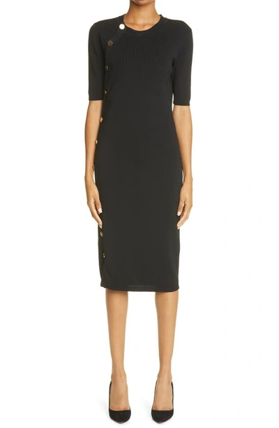 Altuzarra Topaz Button-detailed Ribbed-knit Midi Dress In Black