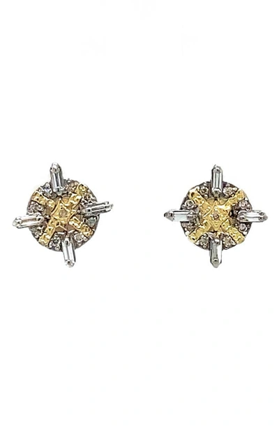 Shop Armenta White Sapphire & Champagne Diamond Stud Earrings In Silver
