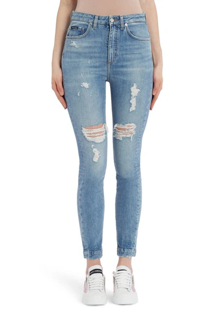 Shop Dolce & Gabbana Audrey Ripped Ankle Skinny Jeans In Blue
