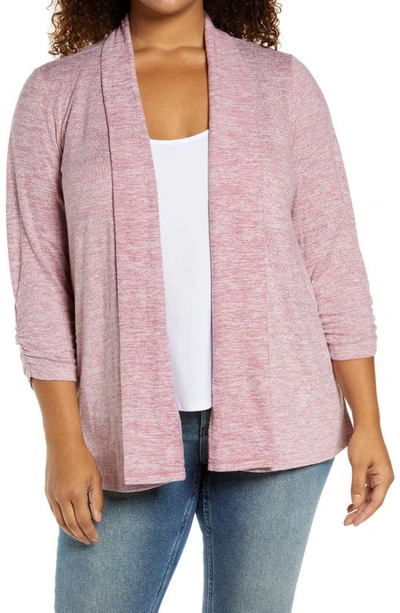 Shop Bobeau Ruched Sleeve Open Cardigan In Heather Rose