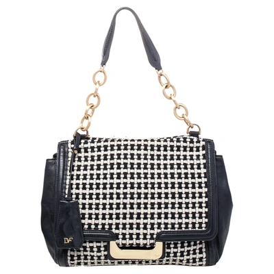 Pre-owned Diane Von Furstenberg Black Leather And Fabric Shoulder Bag