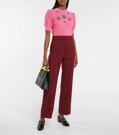 Shop Gucci Embroidered Cotton-blend Top In 粉红色