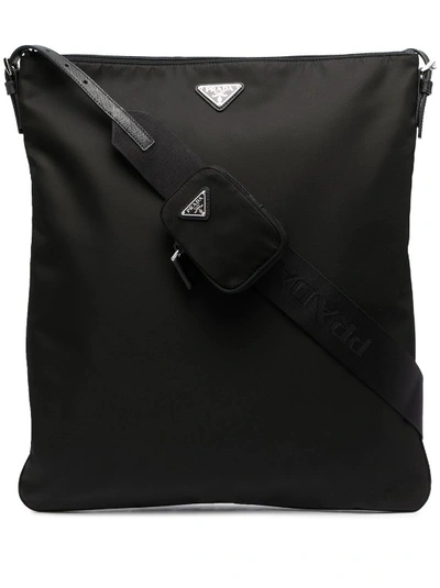 Shop Prada Triangle Logo Messenger Bag In Black
