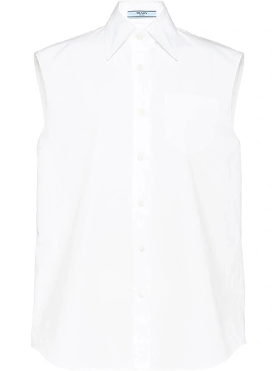 Shop Prada Sleeveless Poplin Shirt In White