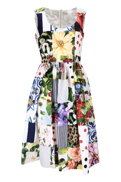 Shop Dolce & Gabbana Patchwork Midi Dress In Multicolor