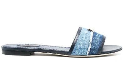 Shop Dolce & Gabbana Denim Flat Mules In Blue