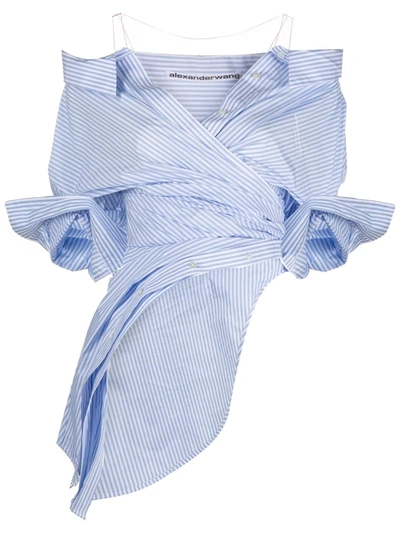 Alexander Wang Deconstructed Stripe Poplin Wrap Blouse In Blue | ModeSens