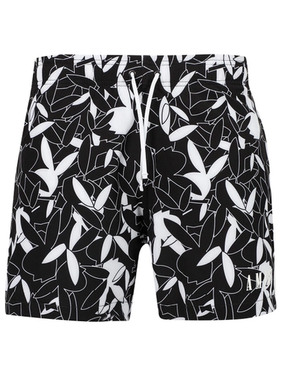 Shop Amiri Playboy Bunny Floral Swim Trunks Black And White