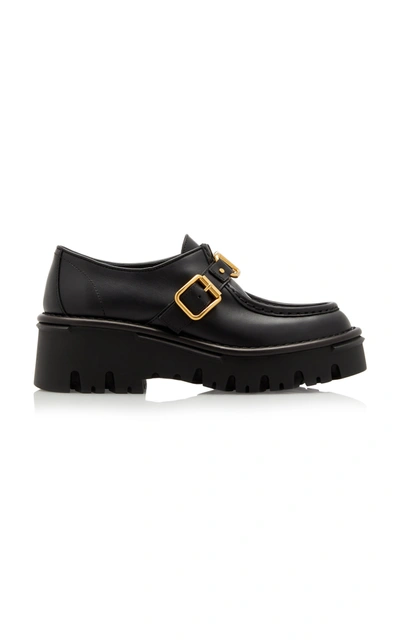 Shop Valentino Women's  Garavani Monk-strap Leather Loafers In Black