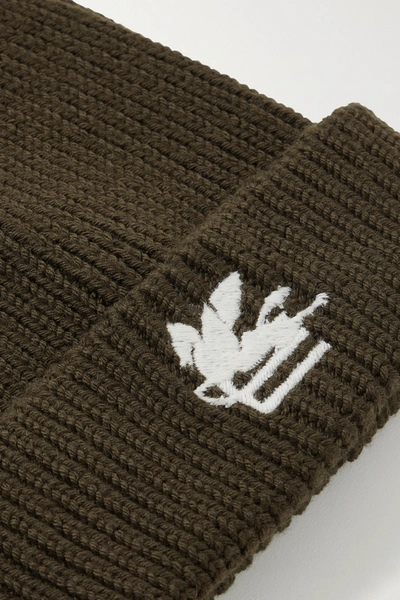 Shop Etro Embroidered Ribbed Wool Beanie In Green