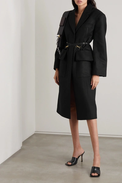 Shop Jacquemus Soco Buckled Wool-blend Coat In Black