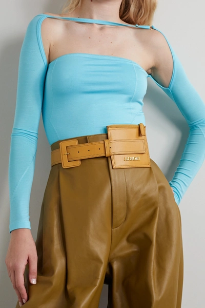 Shop Jacquemus Carrée Leather Belt And Cardholder In Neutrals