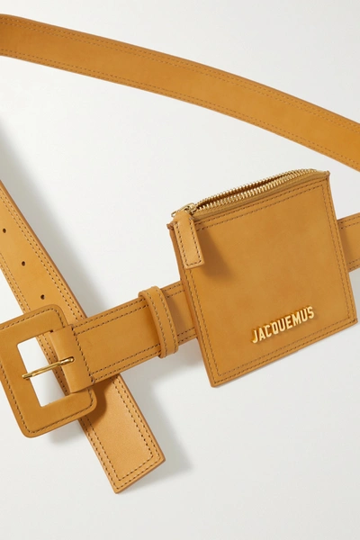 Shop Jacquemus Carrée Leather Belt And Cardholder In Neutrals