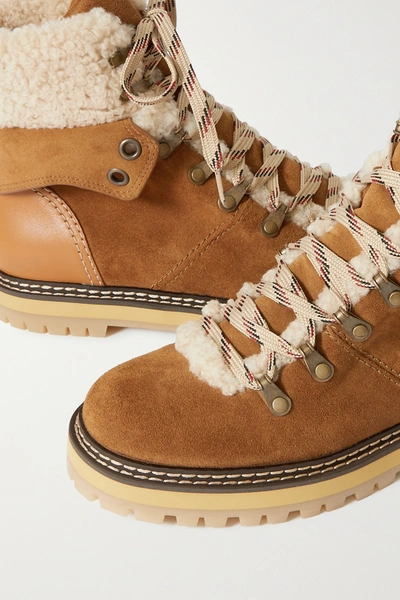 See By Chloé Eilieen Shearling-lined Suede And Leather Ankle Boots In Brown