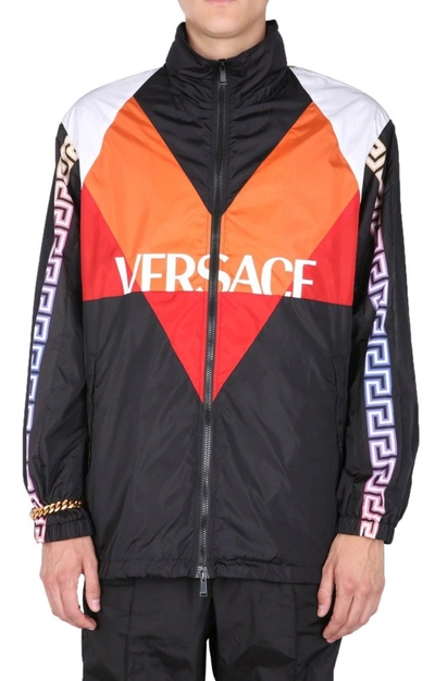 Shop Versace Logo Printed Track Jacket In Multi