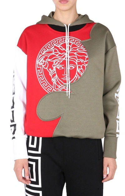 Shop Versace Medusa Logo Drawstring Hoodie In Multi