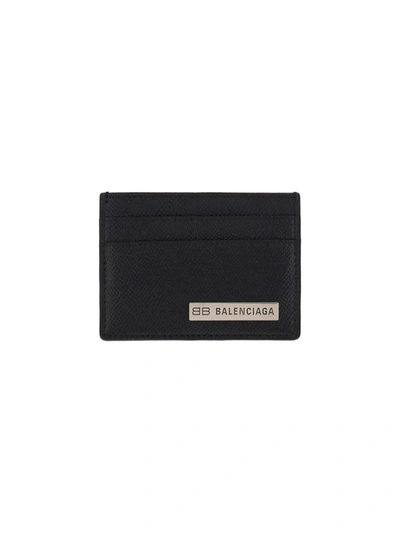 Shop Balenciaga Logo Plate Cardholder In Black