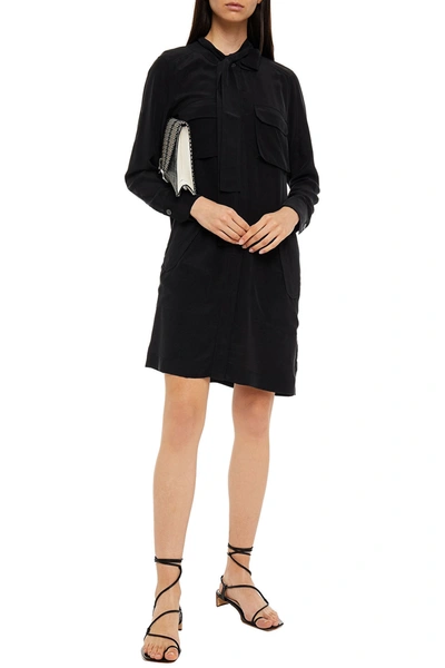 Shop Equipment Belted Silk Crepe De Chine Mini Dress In Black