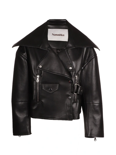 Shop Nanushka Ado Leather Biker Jacket In Black