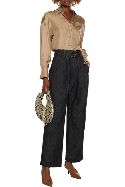 Shop Brunello Cucinelli Belted High-rise Straight-leg Jeans In Charcoal