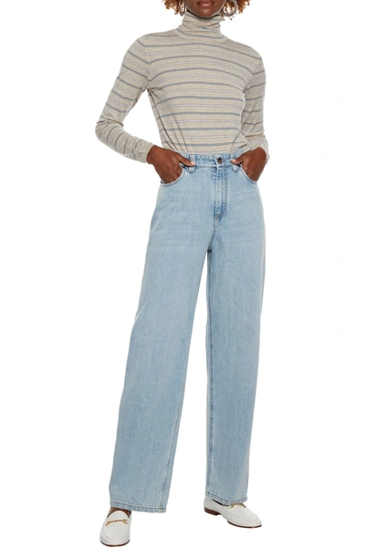Shop Brunello Cucinelli Bead-embellished High-rise Wide-leg Jeans In Light Denim