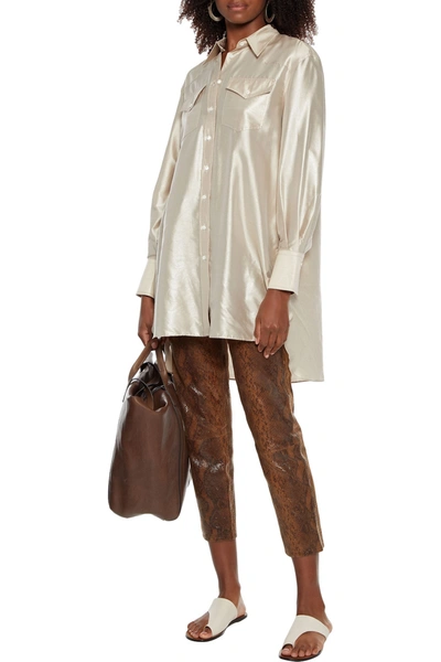 Shop Brunello Cucinelli Metallic Silk Crepe De Chine Shirt In Beige