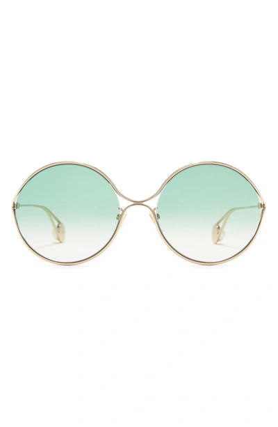Shop Gucci 60mm Round Sunglasses In Gold Gold Multicolor