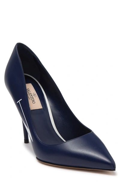 Shop Valentino Pointed Toe Pump In Pure Blue/bianco
