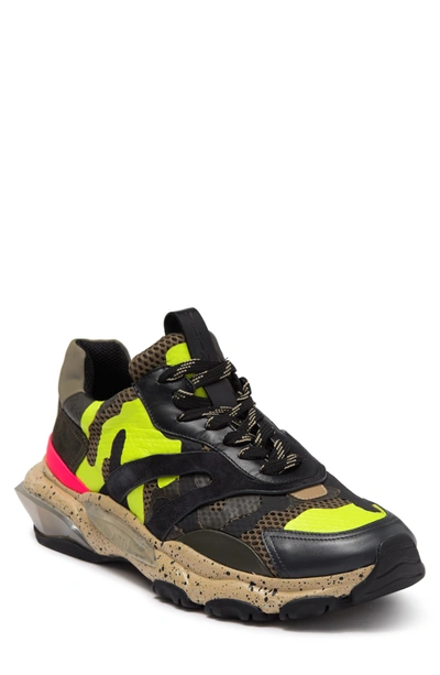 Shop Valentino Camo Mesh Sneaker In Army Green/giallo Fluo