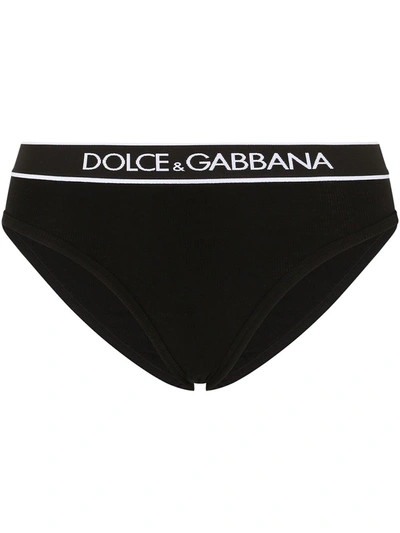 Shop Dolce & Gabbana Logo-waistband Ribbed Briefs In Black